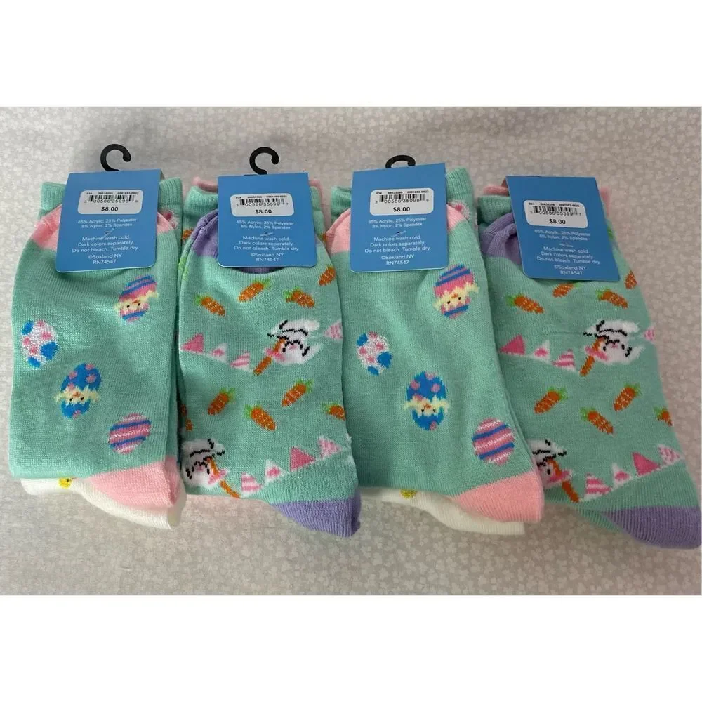 DAVCO WOMEN’S CUTE EASTER SOCKS SIZE 9-11 SHOE SIZE 4-10.5 - 8 PAIR